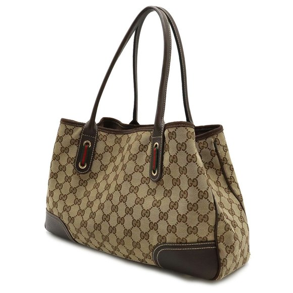 GUCCI Gucci GG Canvas Princely Line Ribbon Tote Bag Shoulder Leather Khaki Be... - Picture 2 of 8